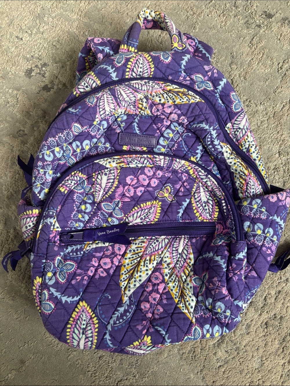 Vera Bradley Purple Quilted Floral Backpack with Multicolor Accents